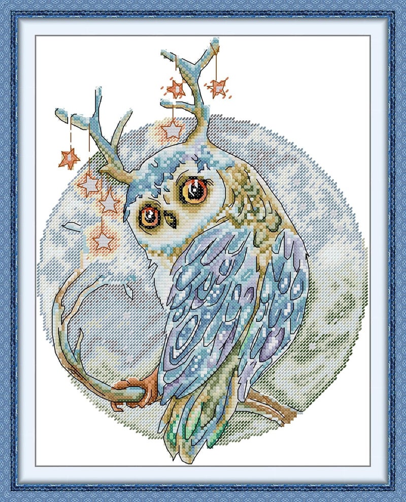 Maydiyer Counted Cross Stitch Kits for Adults,14CT Unprinted Pattern Embroidery Kits for Beginners,Easy Cross-Stitch Set DMC Threads Needlework- Owl 10.6'×12.6'' - Image 1